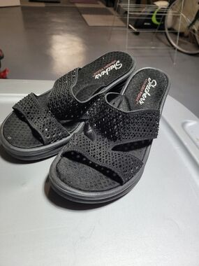Skechers Black Embellished Slide Sandals